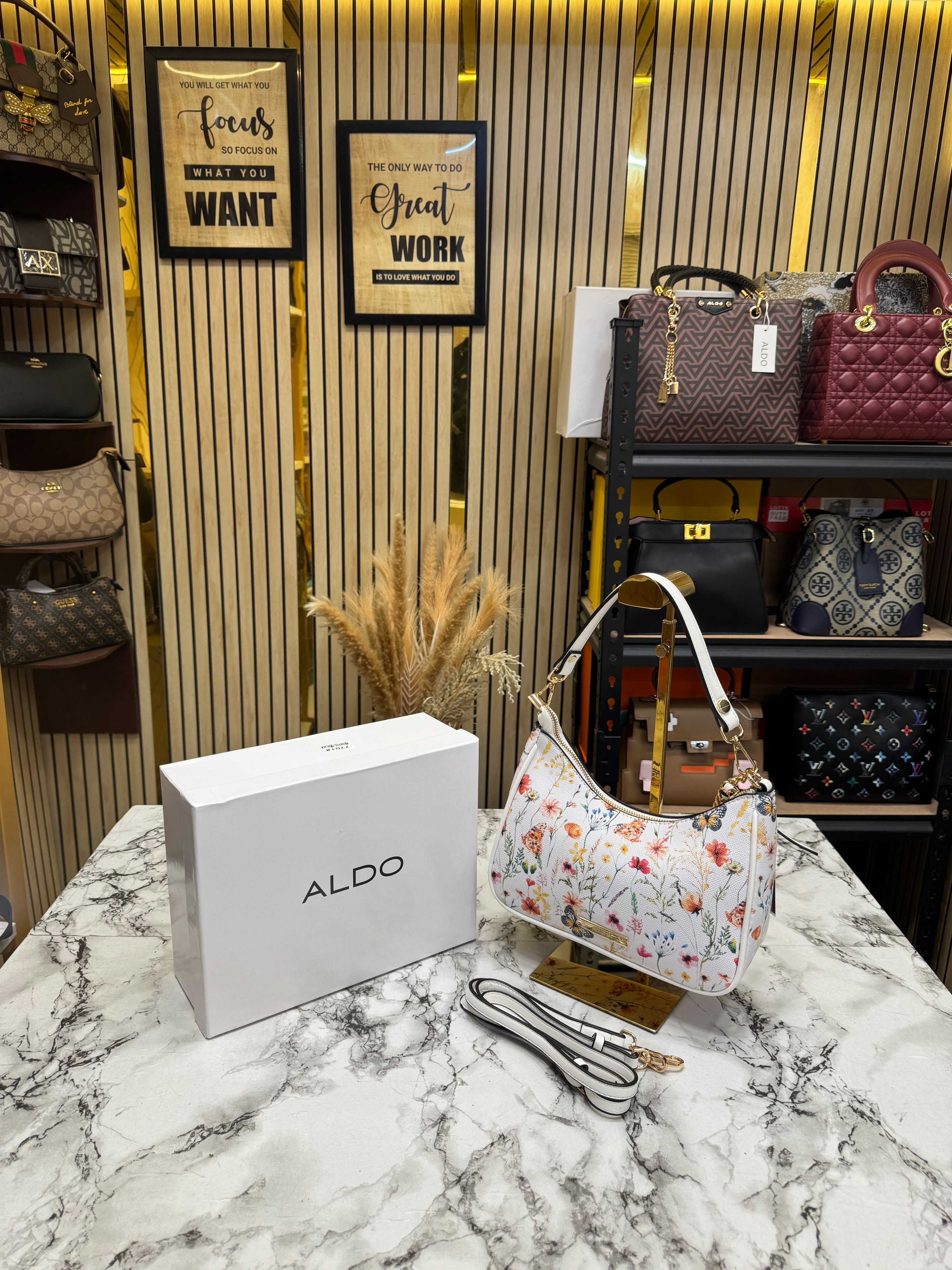 Aldo-Inspired Floral Printed Hobo Shoulder Bag With Box (Pink Flower) Secondary image