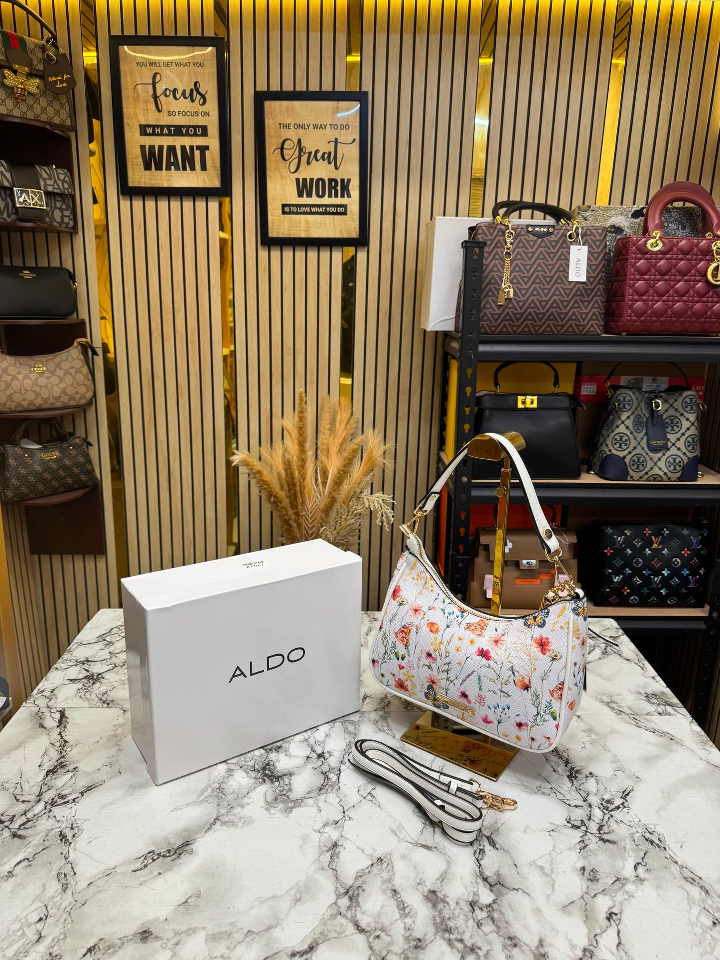 Aldo-Inspired Floral Printed Hobo Shoulder Bag With Box (Pink Flower)