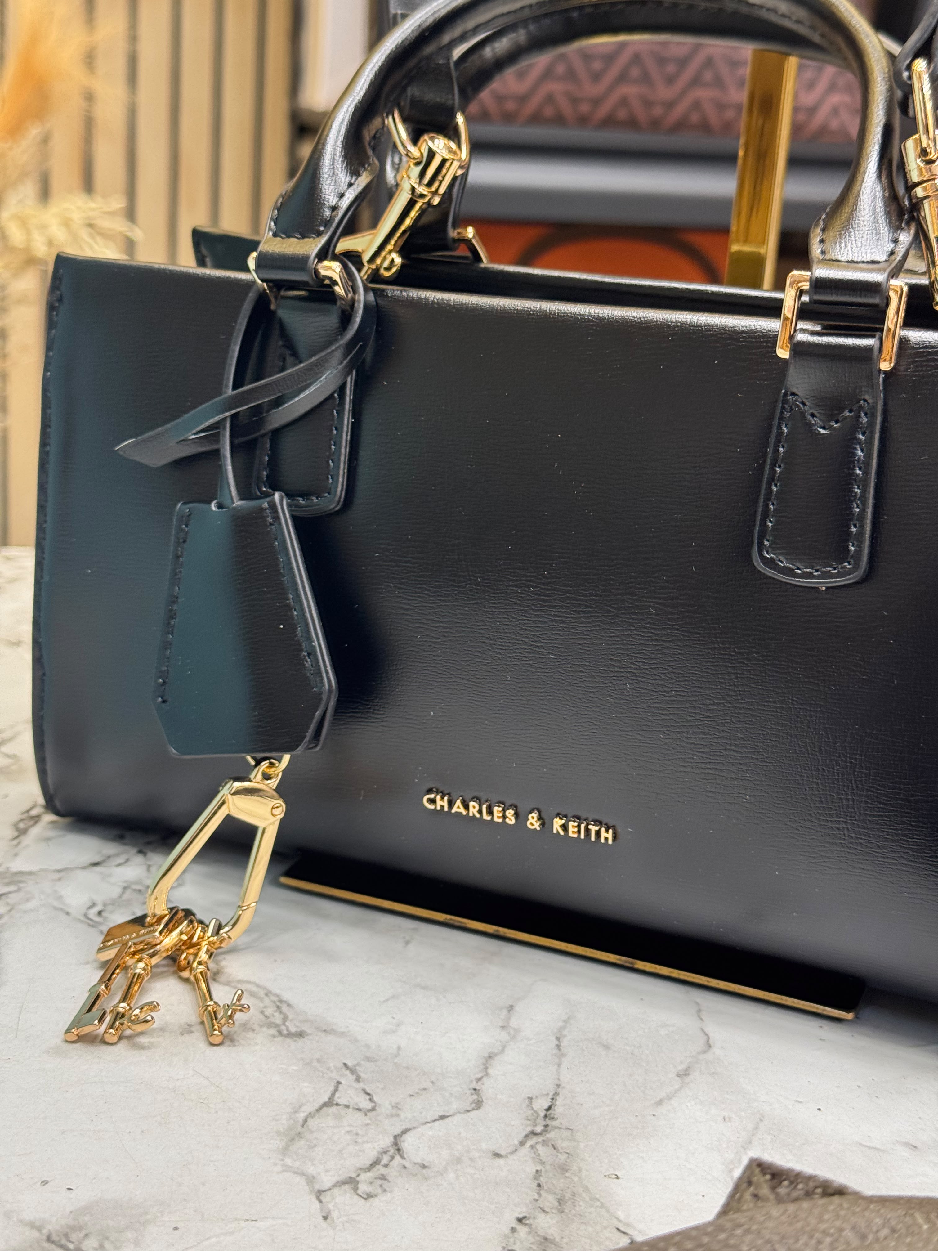 C&K-Inspired Structured Top Handle Shoulder Bag With Box And Dust Bag (Black) Secondary image