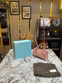 C&K-Inspired Structured Top Handle Shoulder Bag With Box And Dust Bag (Pink)