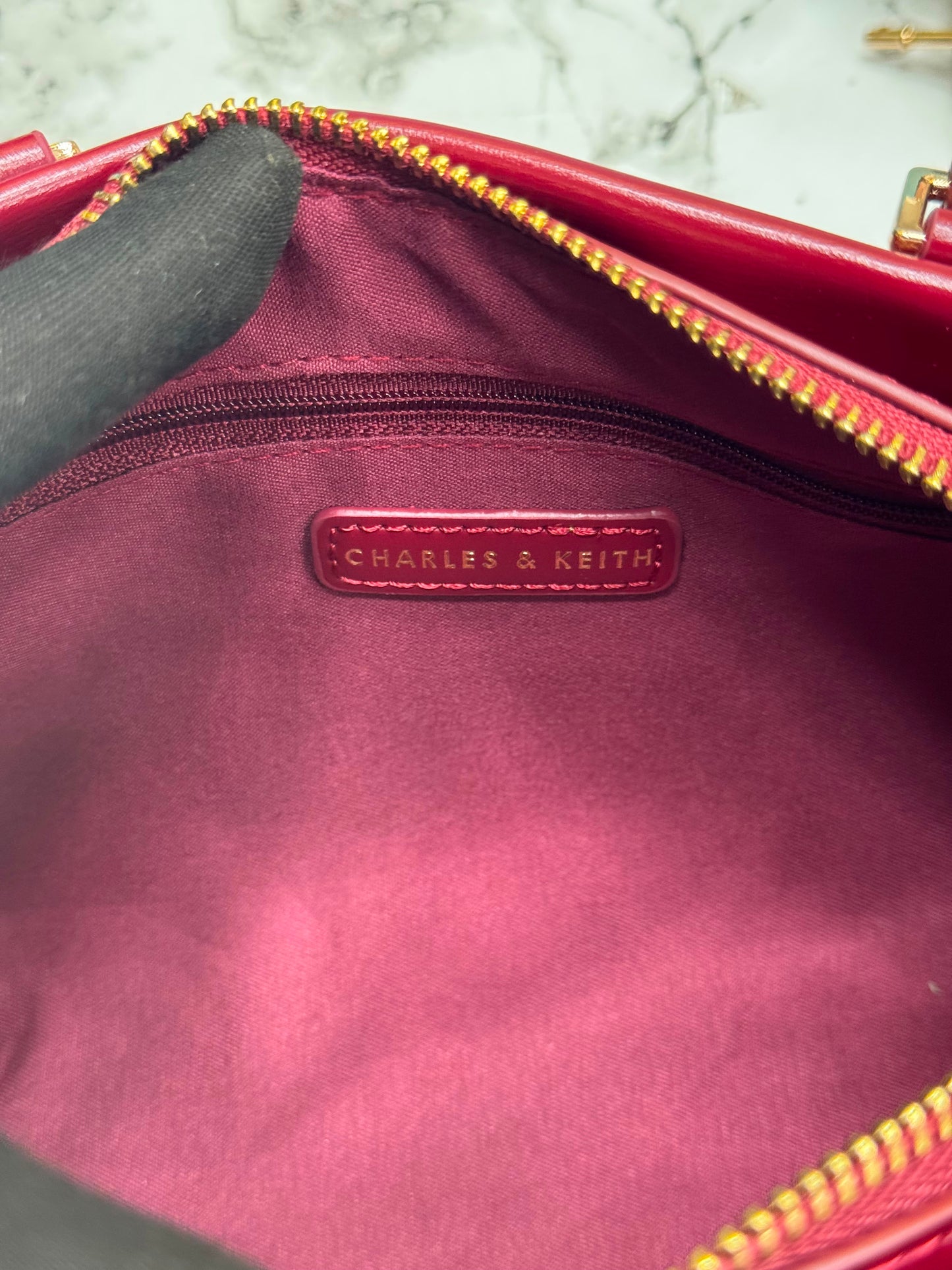 C&K-Inspired Structured Top Handle Shoulder Bag With Box And Dust Bag (Maroon)