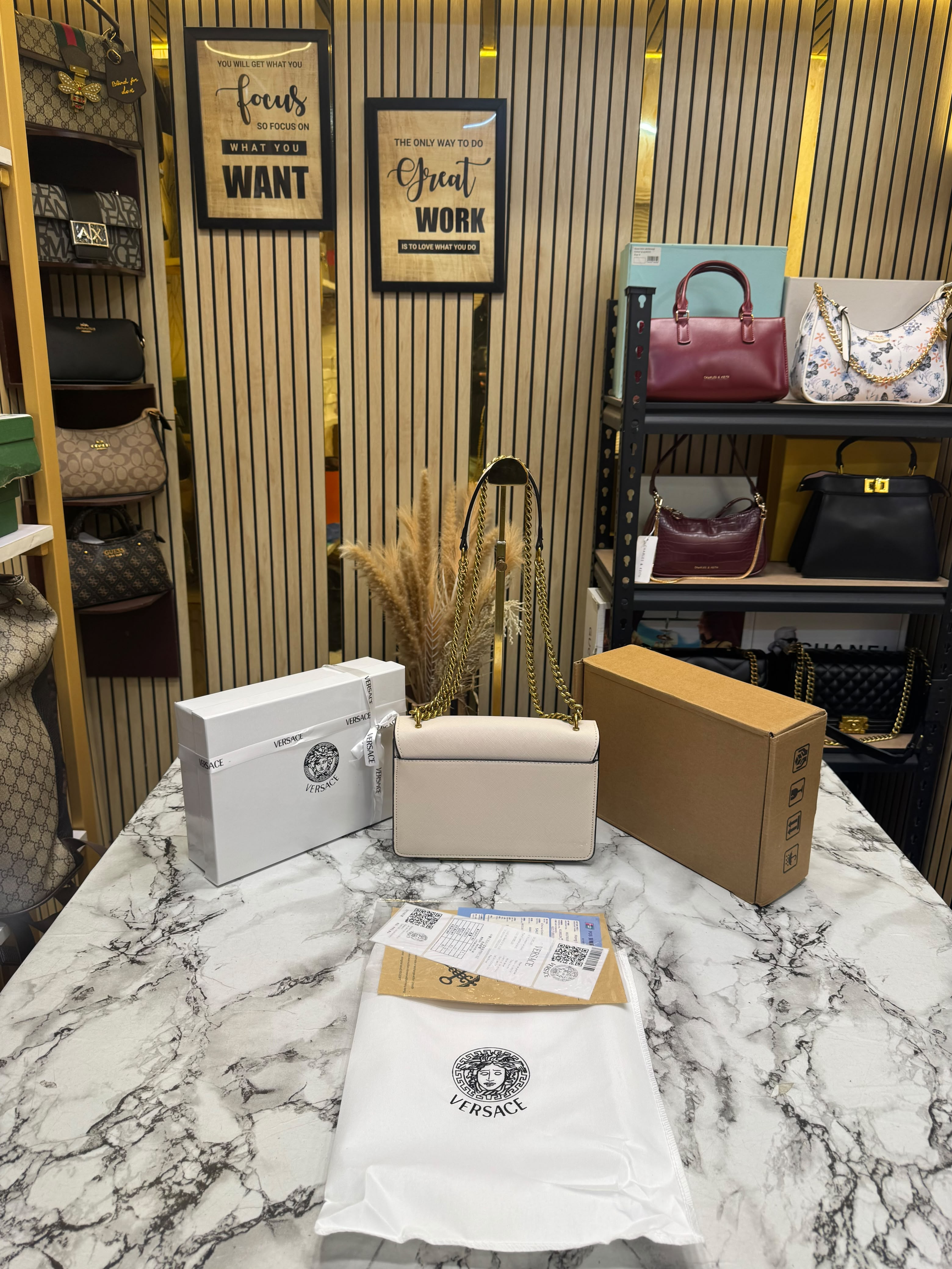 V-Inspired Jeans Couture Logo Flap Shoulder Bag with Double Box And Dust Bag (White) Secondary image