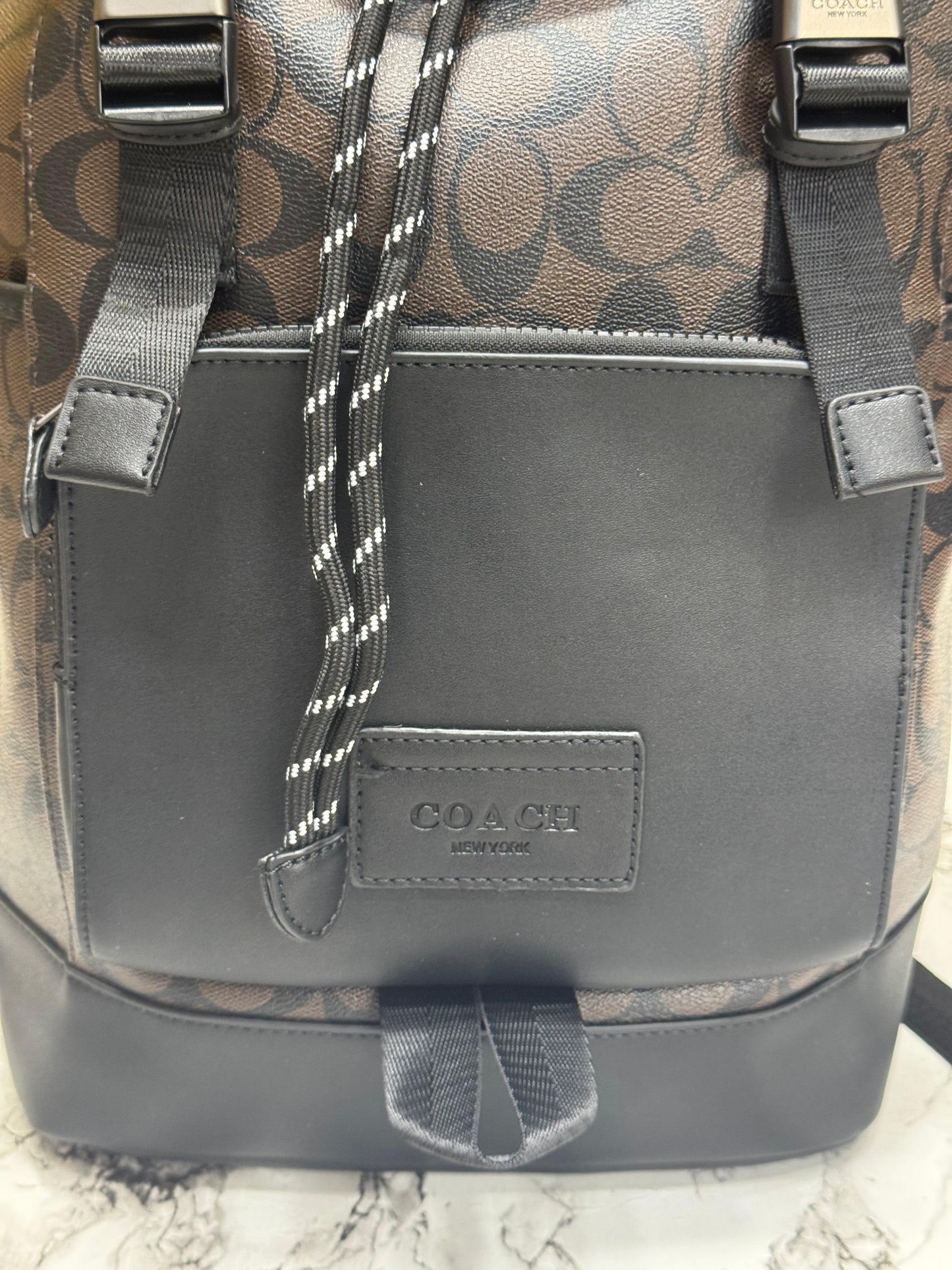 C-Inspired Rivington Signature Classic Canvas Monogram Backpack With Dust Bag (Coffee-Black)