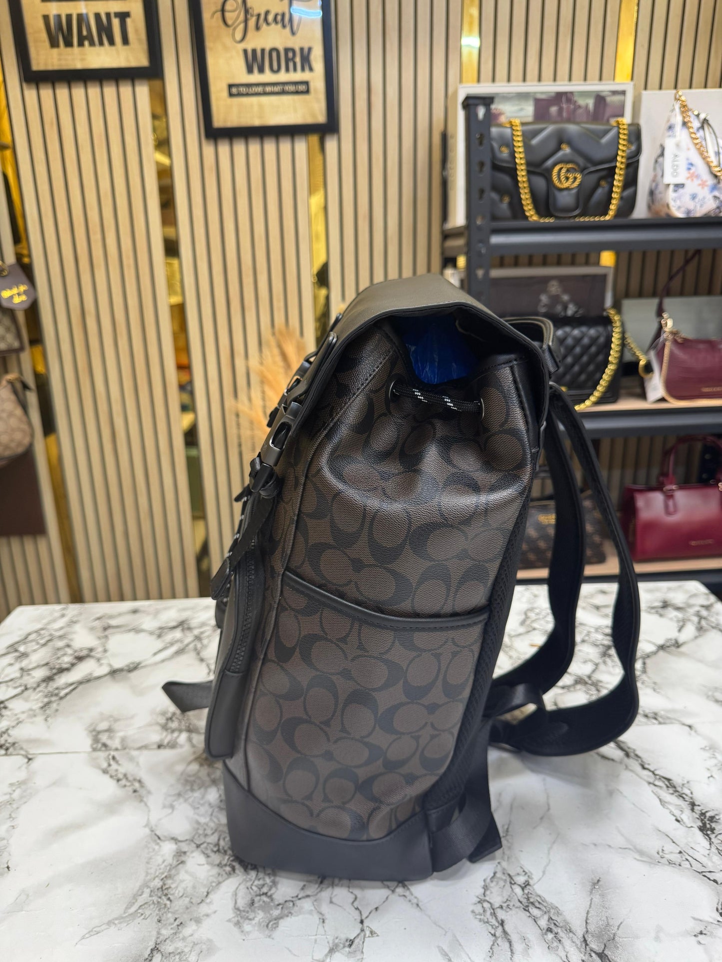 C-Inspired Rivington Signature Classic Canvas Monogram Backpack With Dust Bag (Coffee-Black)