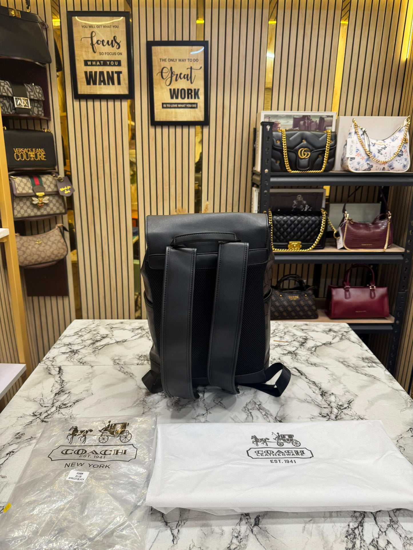 C-Inspired Rivington Signature Classic Canvas Monogram Backpack With Dust Bag (Coffee-Black)