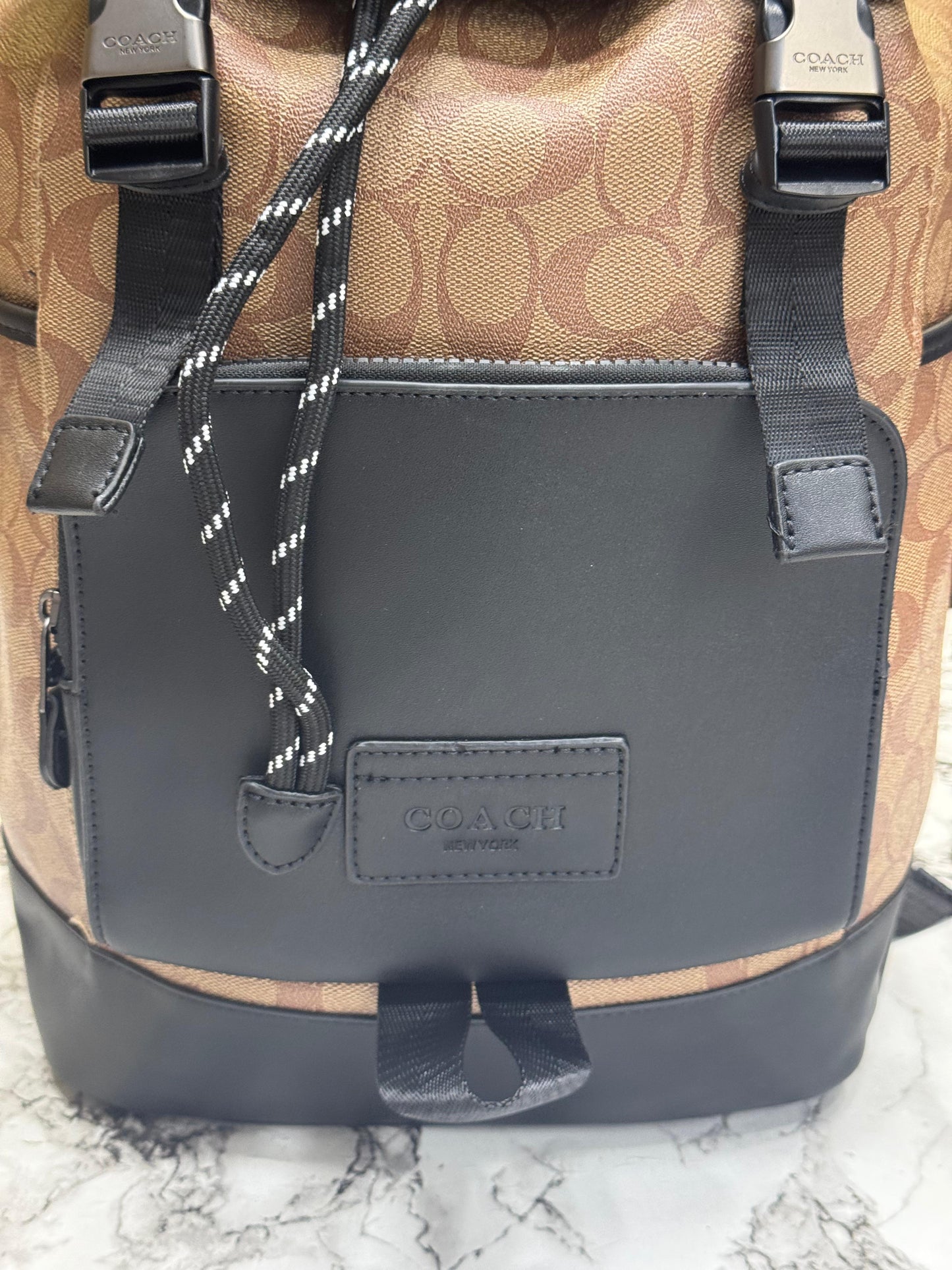 C-inspired Rivington Signature Classic Canvas Monogram Backpack With Dust Ba (Apricot-Black)