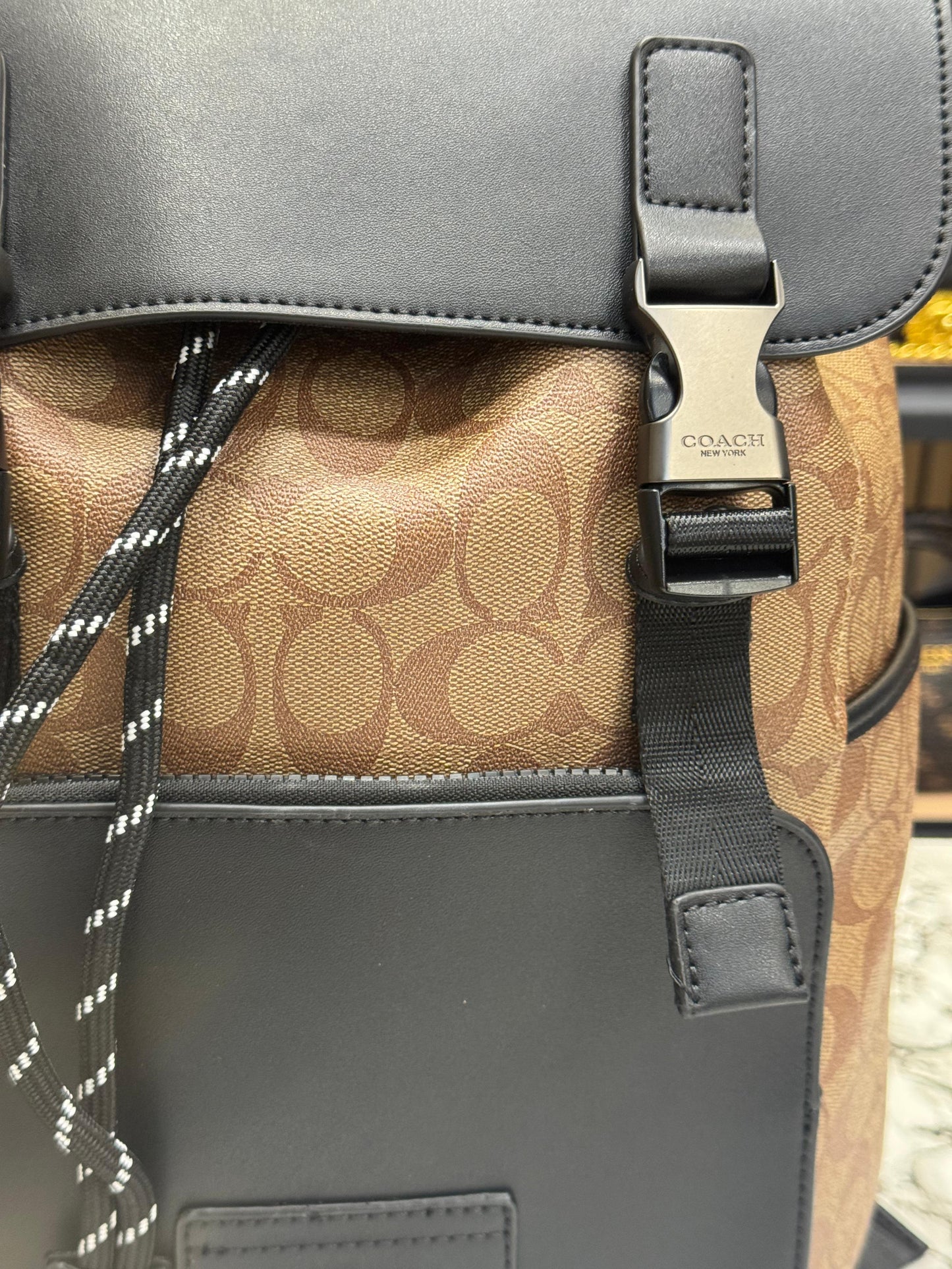 C-inspired Rivington Signature Classic Canvas Monogram Backpack With Dust Ba (Apricot-Black)