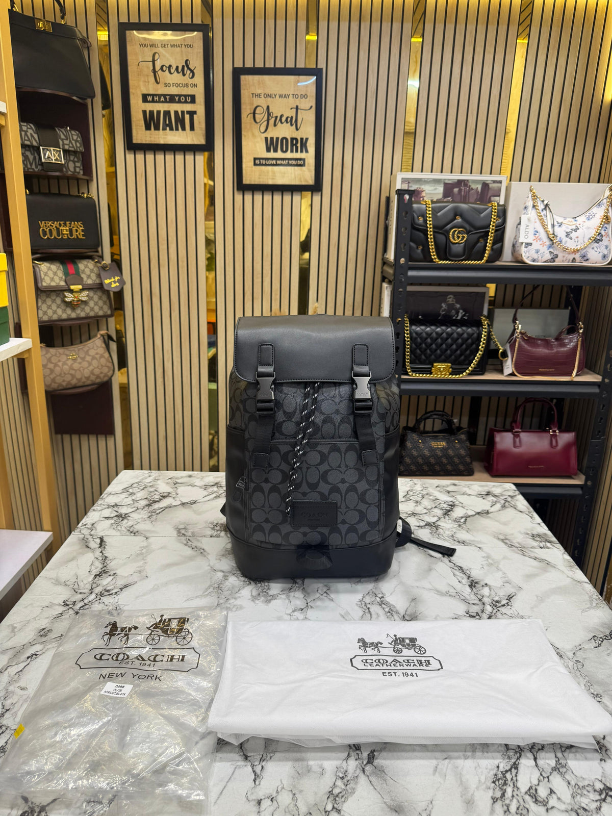 C-Inspired Rivington Signature Classic Canvas Monogram Backpack With Dust Bag (Black) Main image