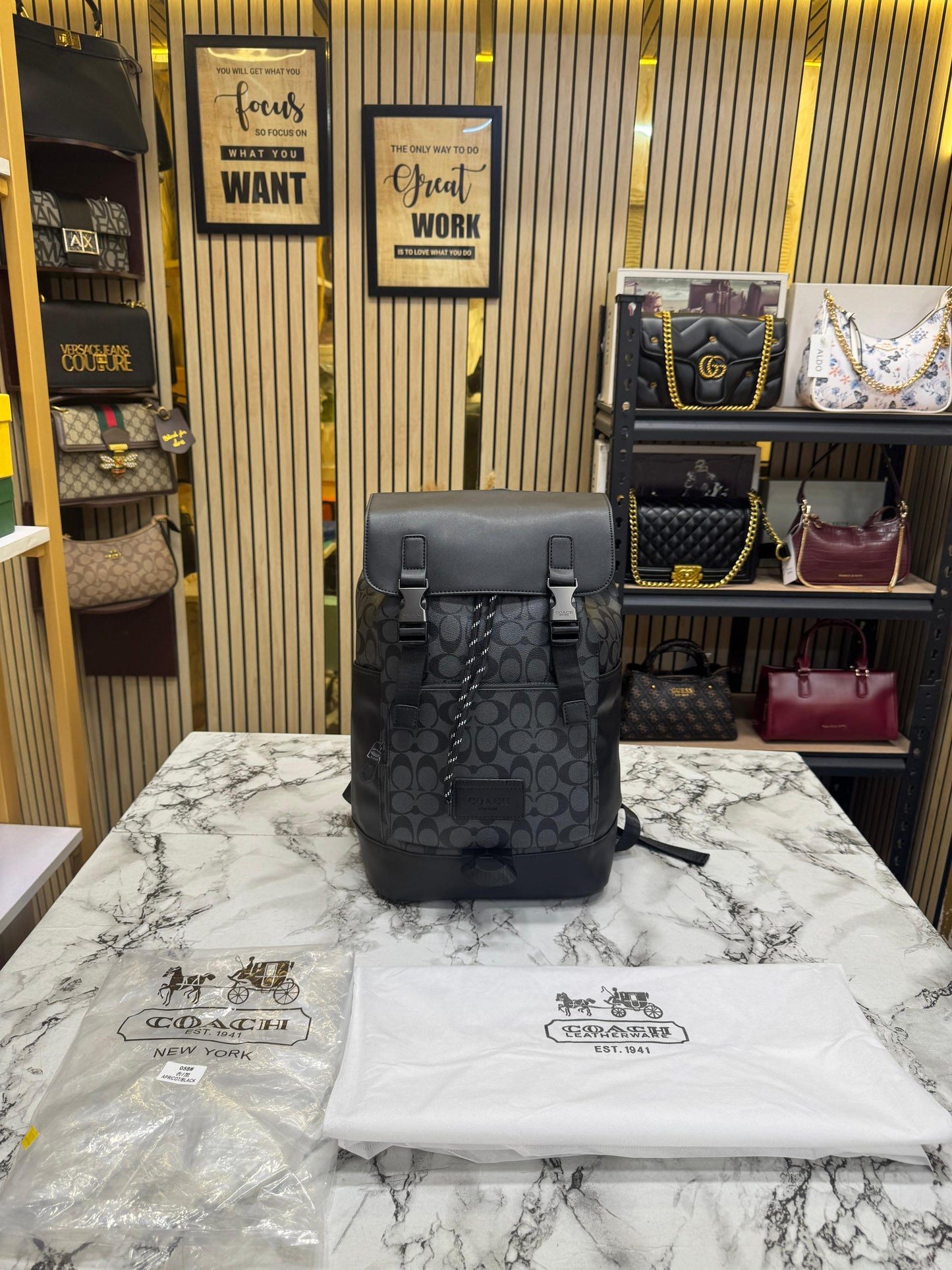 C-Inspired Rivington Signature Classic Canvas Monogram Backpack With Dust Bag (Black)