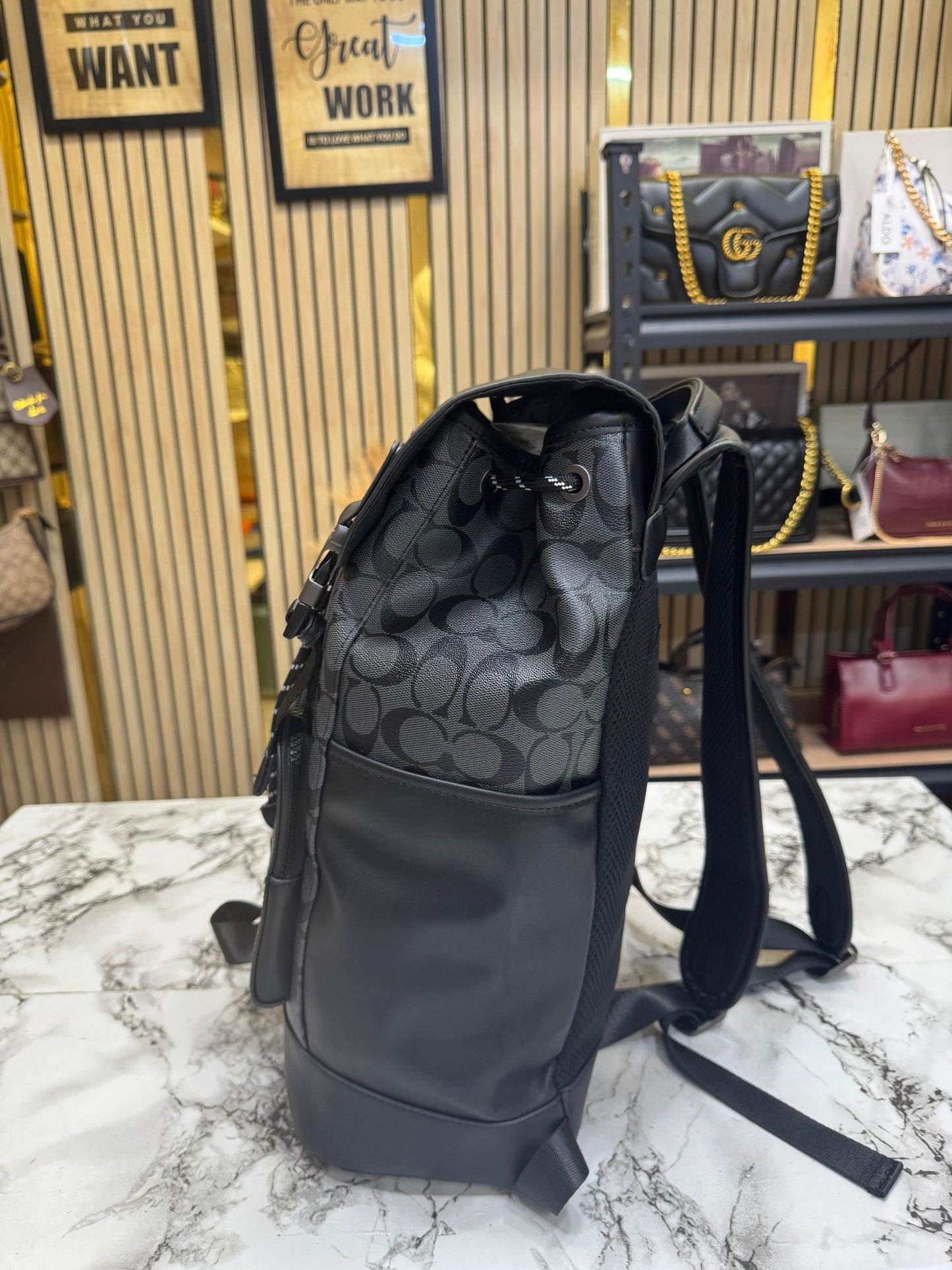 C-Inspired Rivington Signature Classic Canvas Monogram Backpack With Dust Bag (Black)