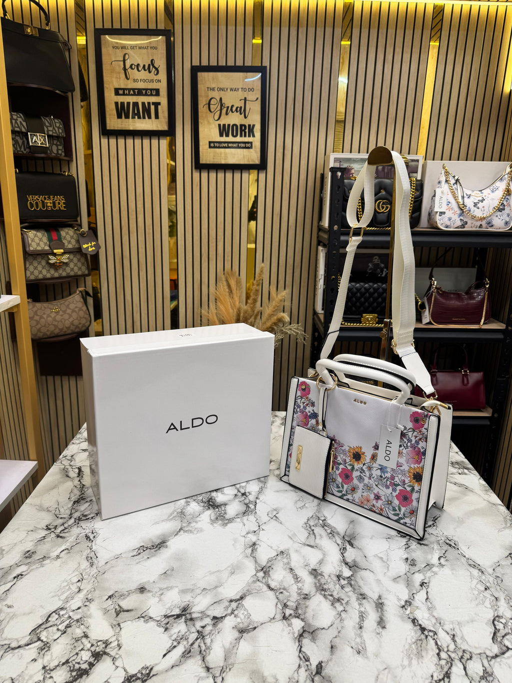 Aldo-inspired Priaira Floral Tote Bag With Box And Pouch (Purple Flower)