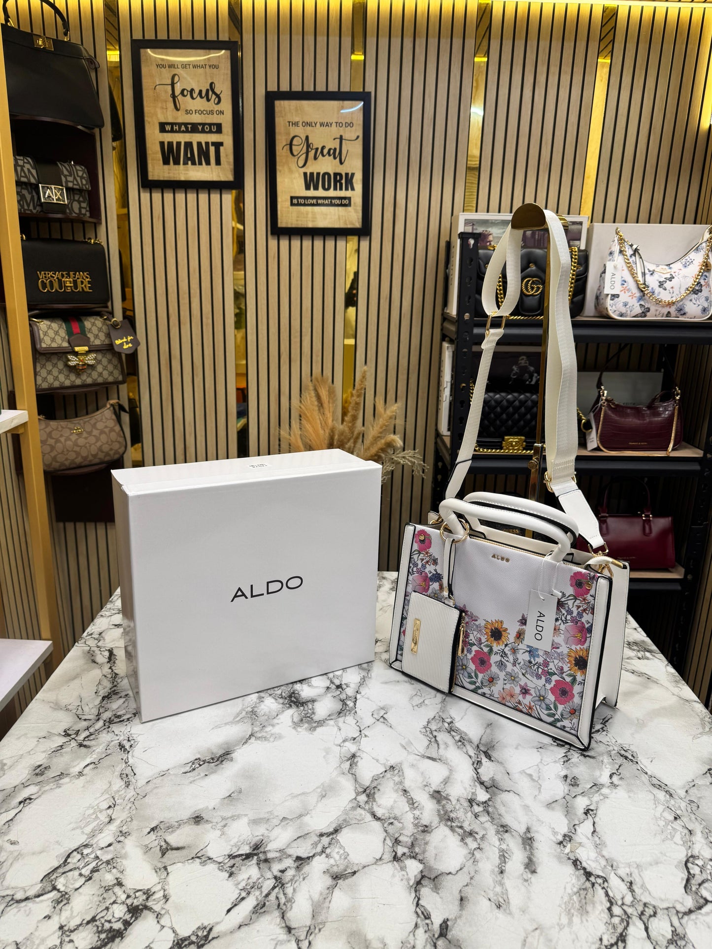 Aldo-inspired Priaira Floral Tote Bag With Box And Pouch (Purple Flower)