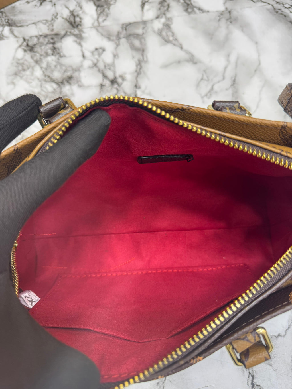 LV-Inspired On The Go East West Bi-Color Monogram Handbag With Double Box Packaging (Brown)
