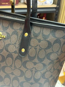 Coach Signature Canvas Zip Tote Bag With Box And Dust Bag (Coffee)