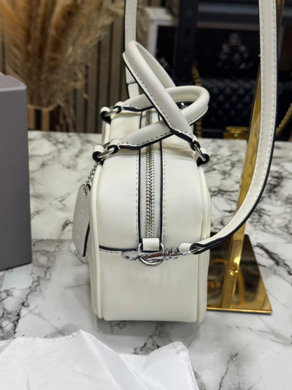 C-Inspired Satchel Women Crossbody Bag Sling Bag With Box And Dust Bag (White)