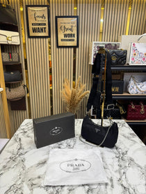 Prada-Inspired Re-edition 2005 Nylon Premium Quality Shoulder Bag With Box And Dust Bag (Black)