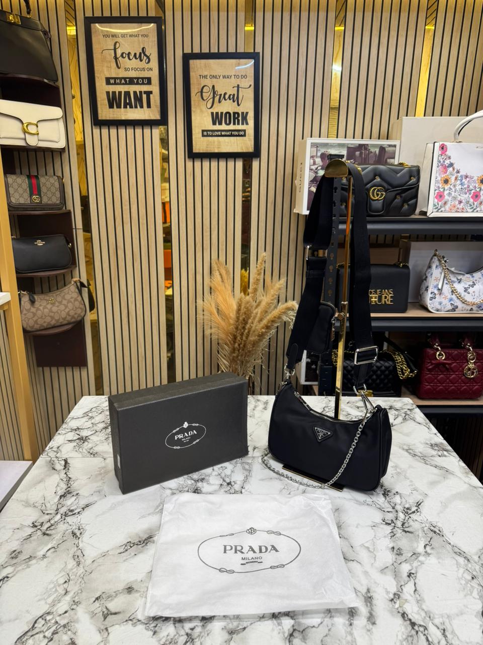 Prada-Inspired Re-edition 2005 Nylon Premium Quality Shoulder Bag With Box And Dust Bag (Black)