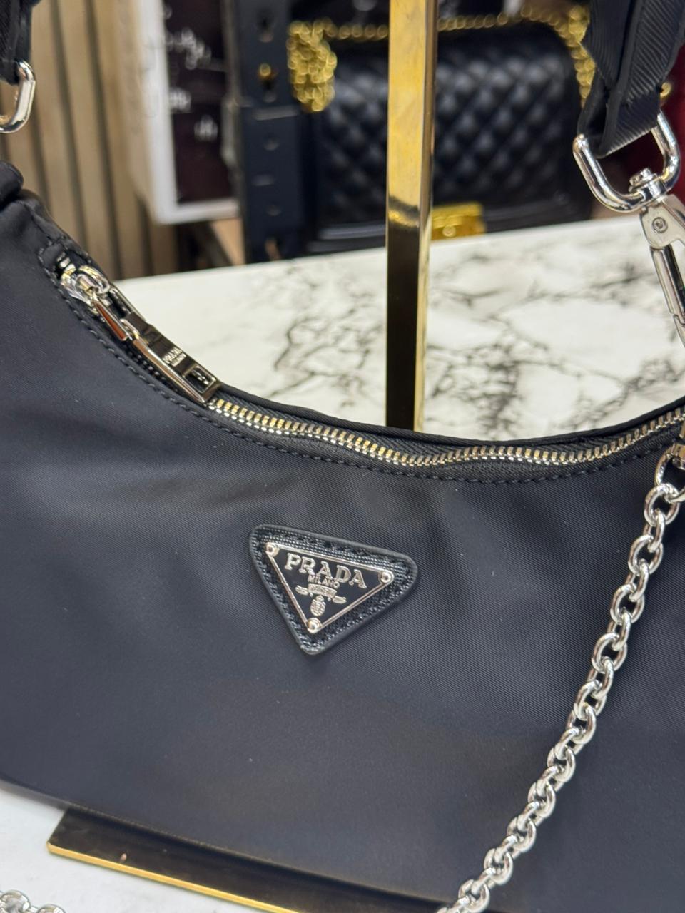 Prada-Inspired Re-edition 2005 Nylon Premium Quality Shoulder Bag With Box And Dust Bag (Black)
