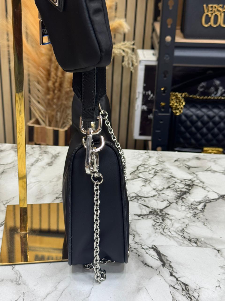 Prada-Inspired Re-edition 2005 Nylon Premium Quality Shoulder Bag With Box And Dust Bag (Black)