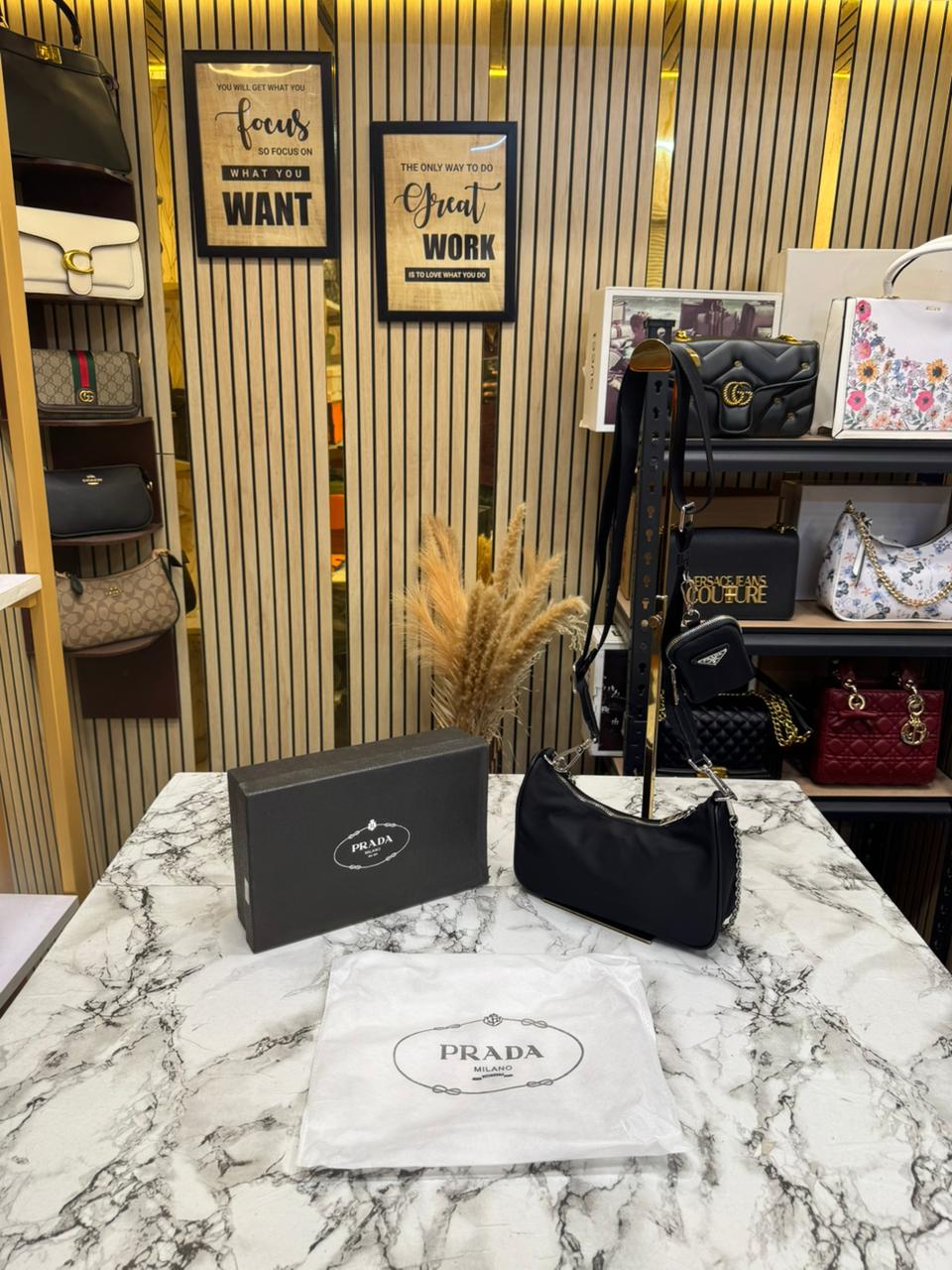 Prada-Inspired Re-edition 2005 Nylon Premium Quality Shoulder Bag With Box And Dust Bag (Black)