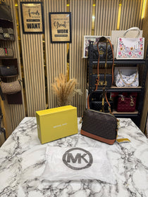 MK-Inspired Jet Set Charm Logo Dome Saffiano Leather Crossbody Bag (Brown)