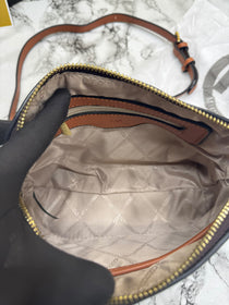 MK-Inspired Jet Set Charm Logo Dome Saffiano Leather Crossbody Bag (Black)
