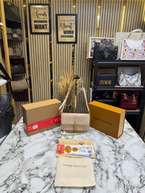 LV-inspired bloom shoulder bag with double box and dust bag includes carry bag (khaki)