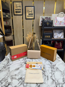 LV-inspired bloom shoulder bag with double box and dust bag includes carry bag (khaki)