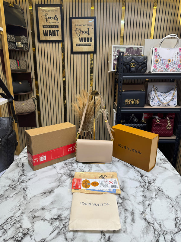 LV-inspired bloom shoulder bag with double box and dust bag includes carry bag (khaki)