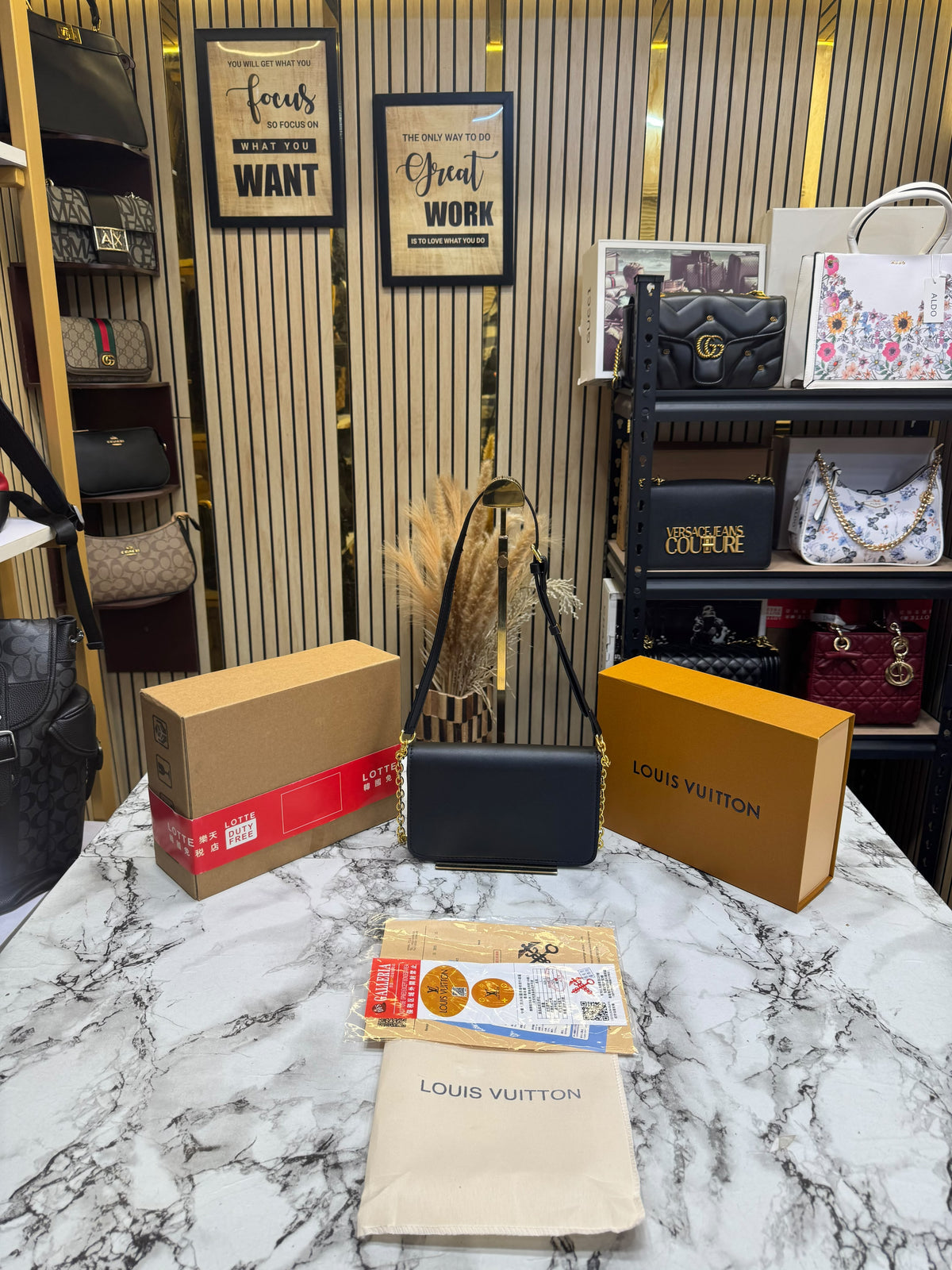 LV-Inspired Bloom Shoulder Bag With Double Box And Dust Bag Includes Carry Bag (Black)