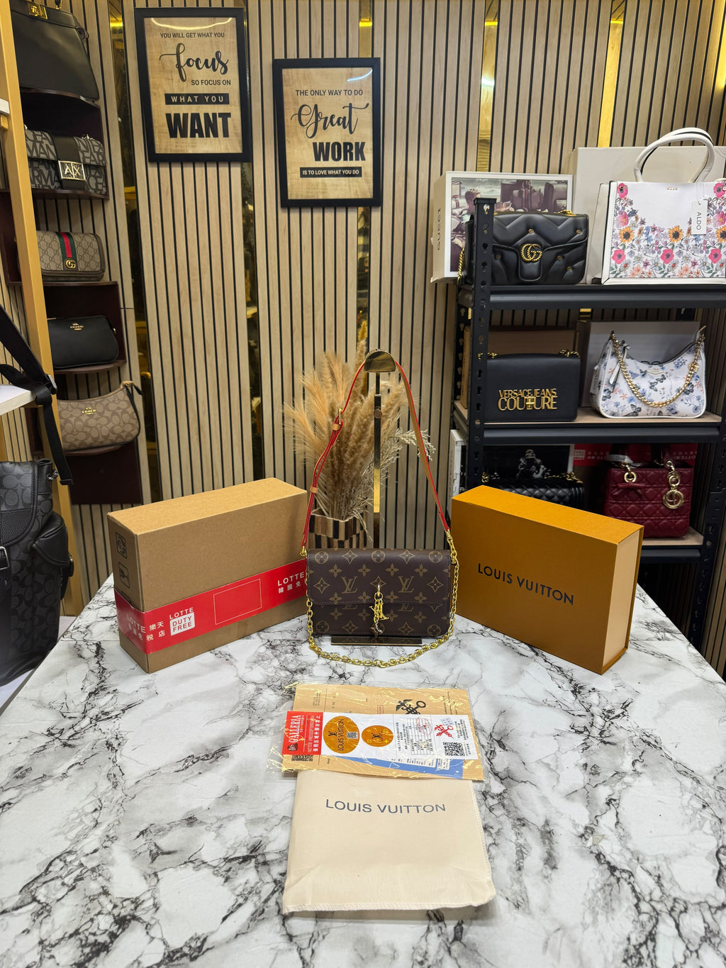 LV-Inspired Bloom Shoulder Bag With Double Box And Dust Bag Includes Carry Bag (Brown)