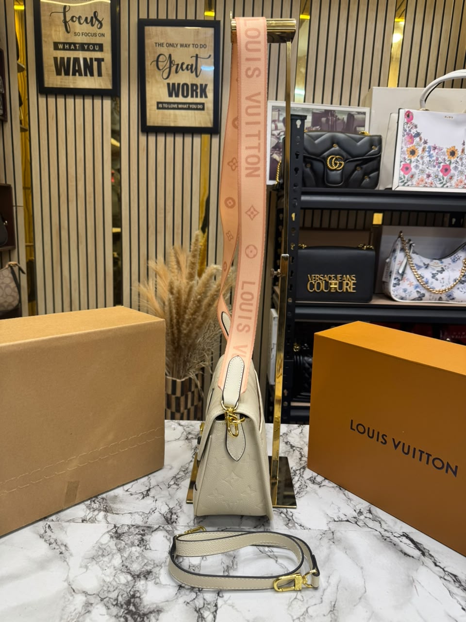 LV-Inspired Diane Satchel Shoulder Bag With Double Box And Dust Bag (White)