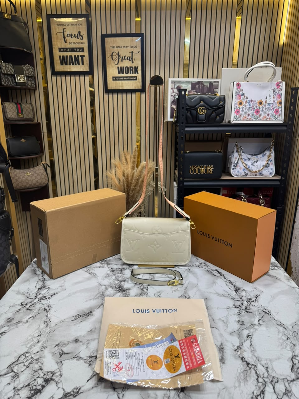 LV-Inspired Diane Satchel Shoulder Bag With Double Box And Dust Bag (White)