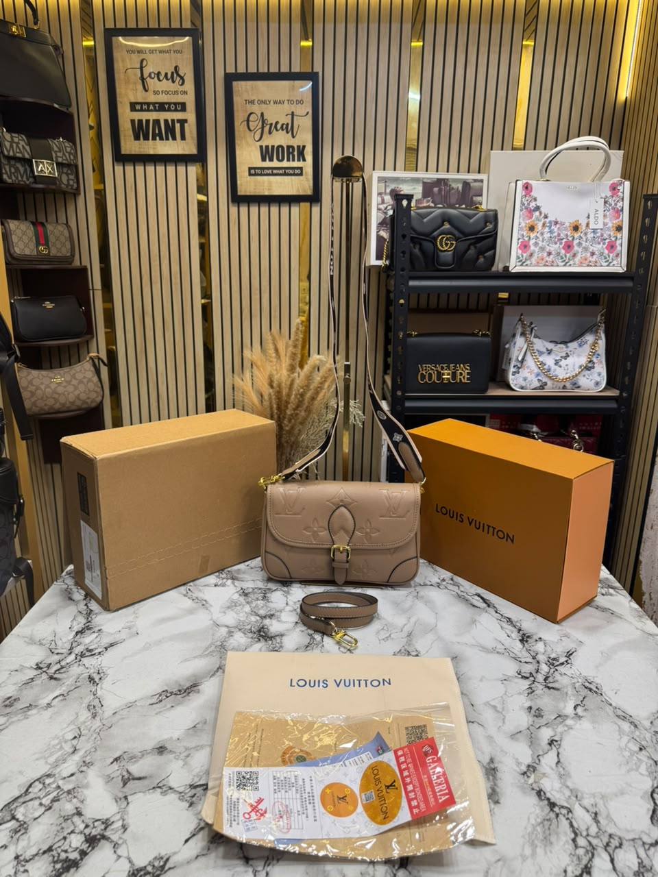 LV-Inspired Diane Satchel Shoulder Bag With Double Box And Dust bag (Apricot) Main image