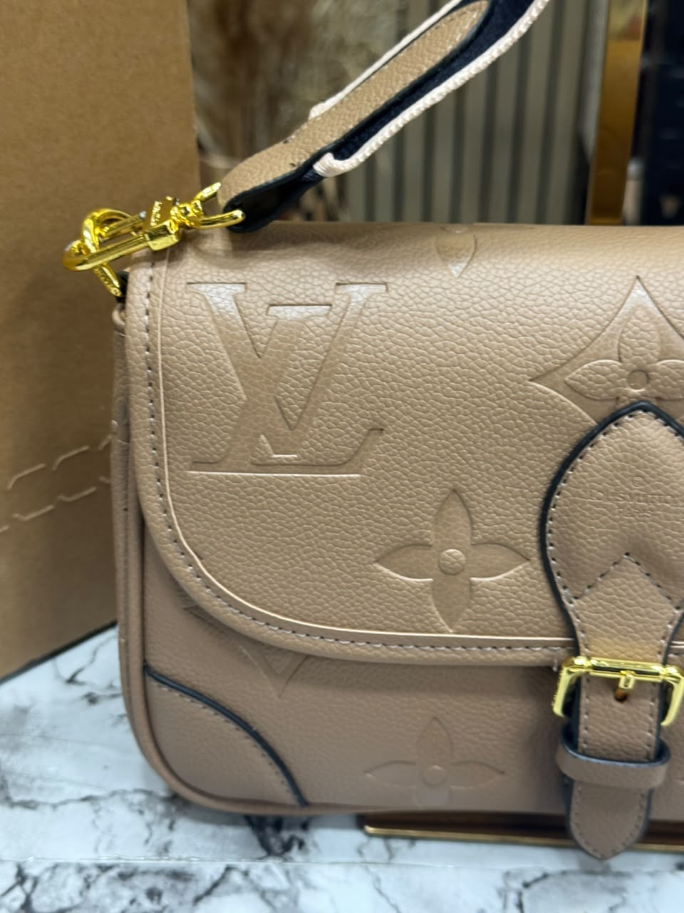 LV-Inspired Diane Satchel Shoulder Bag With Double Box And Dust bag (Apricot)