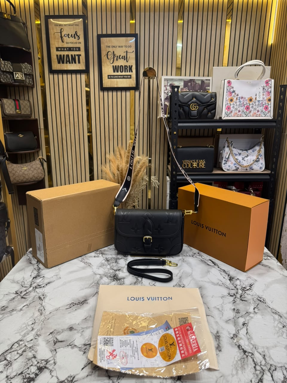 LV-Inspired Diane Satchel Shoulder Bag With Double Box And Dust Bag (Black) Main image
