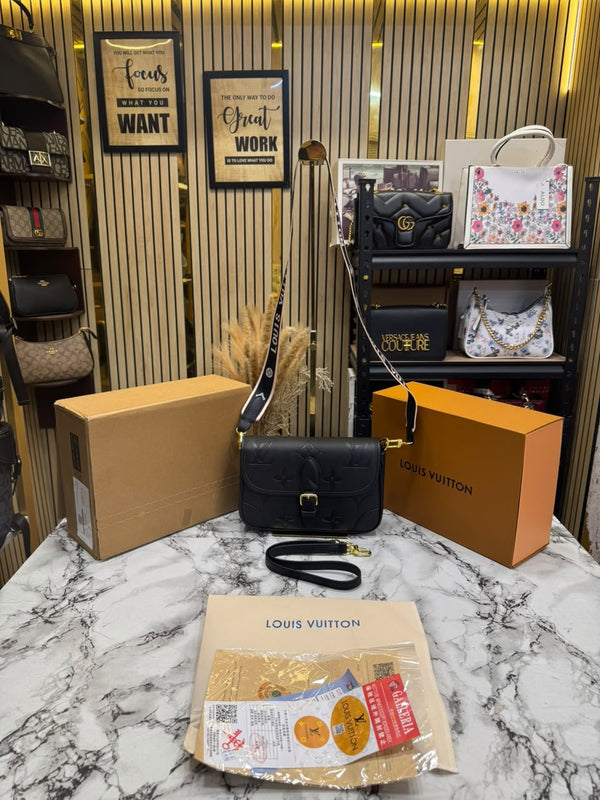 LV-Inspired Diane Satchel Shoulder Bag With Double Box And Dust Bag (Black)