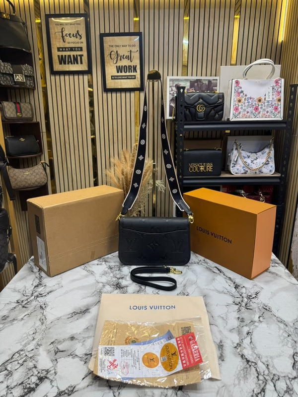 LV-Inspired Diane Satchel Shoulder Bag With Double Box And Dust Bag (Black)