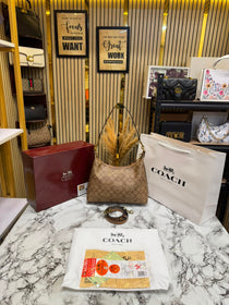 C-Inspired Signature Chain Hobo Shoulder Bag With Box And Dust Bag Including Carry Bag (Apricot)