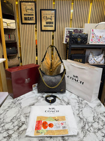 C-Inspired Signature Chain Hobo Shoulder Bag With Box And Dust Bag Including Carry Bag (Coffee-Black)
