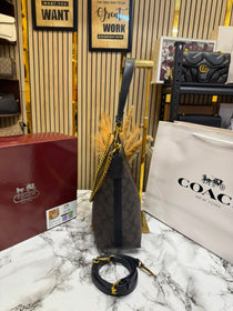 C-Inspired Signature Chain Hobo Shoulder Bag With Box And Dust Bag Including Carry Bag (Coffee-Black)