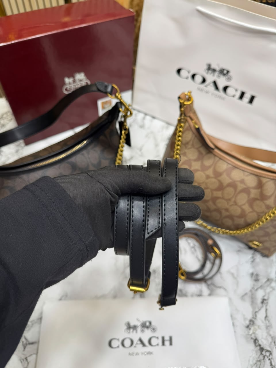 C-Inspired Signature Chain Hobo Shoulder Bag With Box And Dust Bag Including Carry Bag (Apricot)