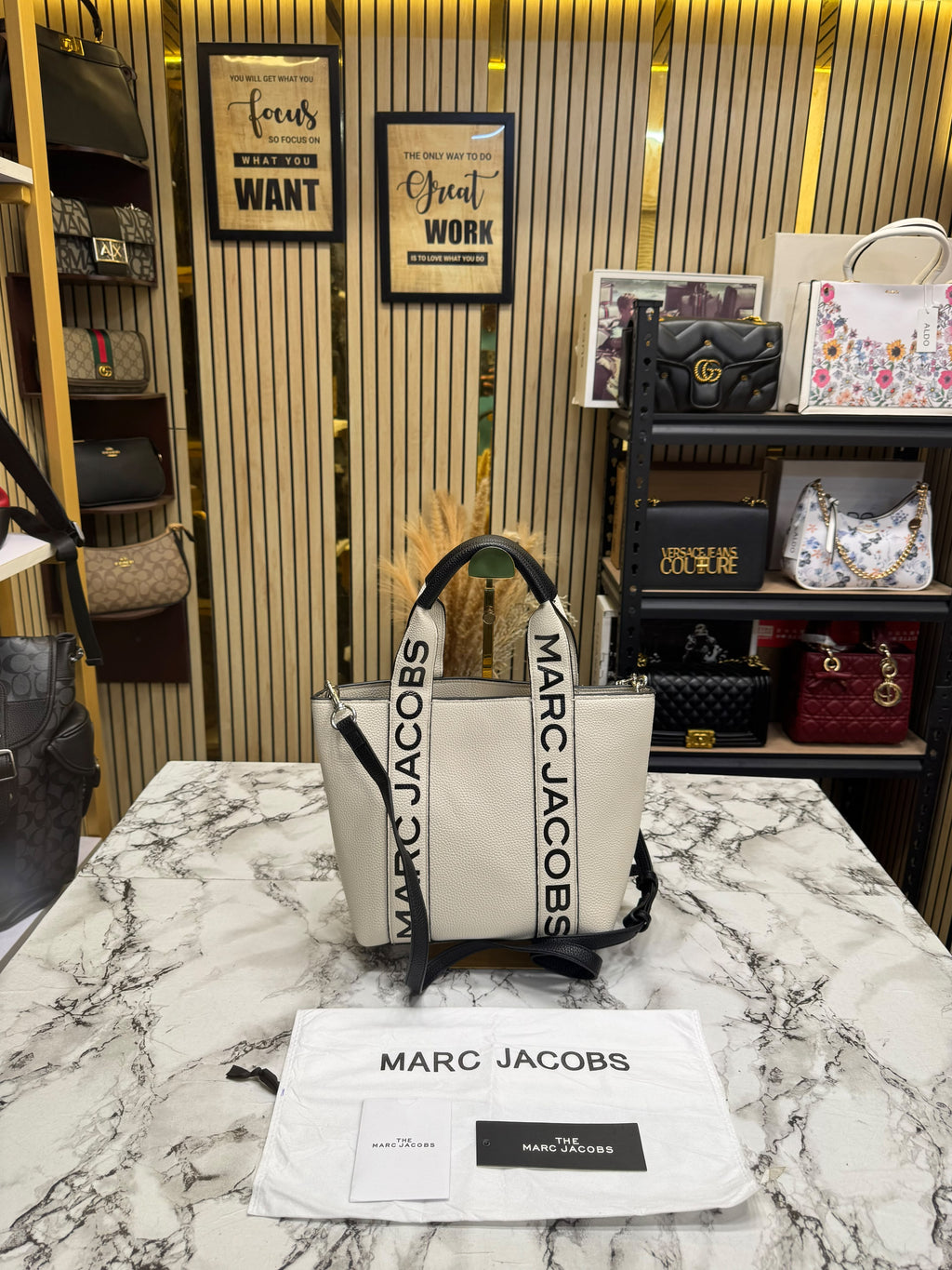 Marc Jacobs-Inspired Wisteria Small Leather Tote Bag With Dust Bag (white)