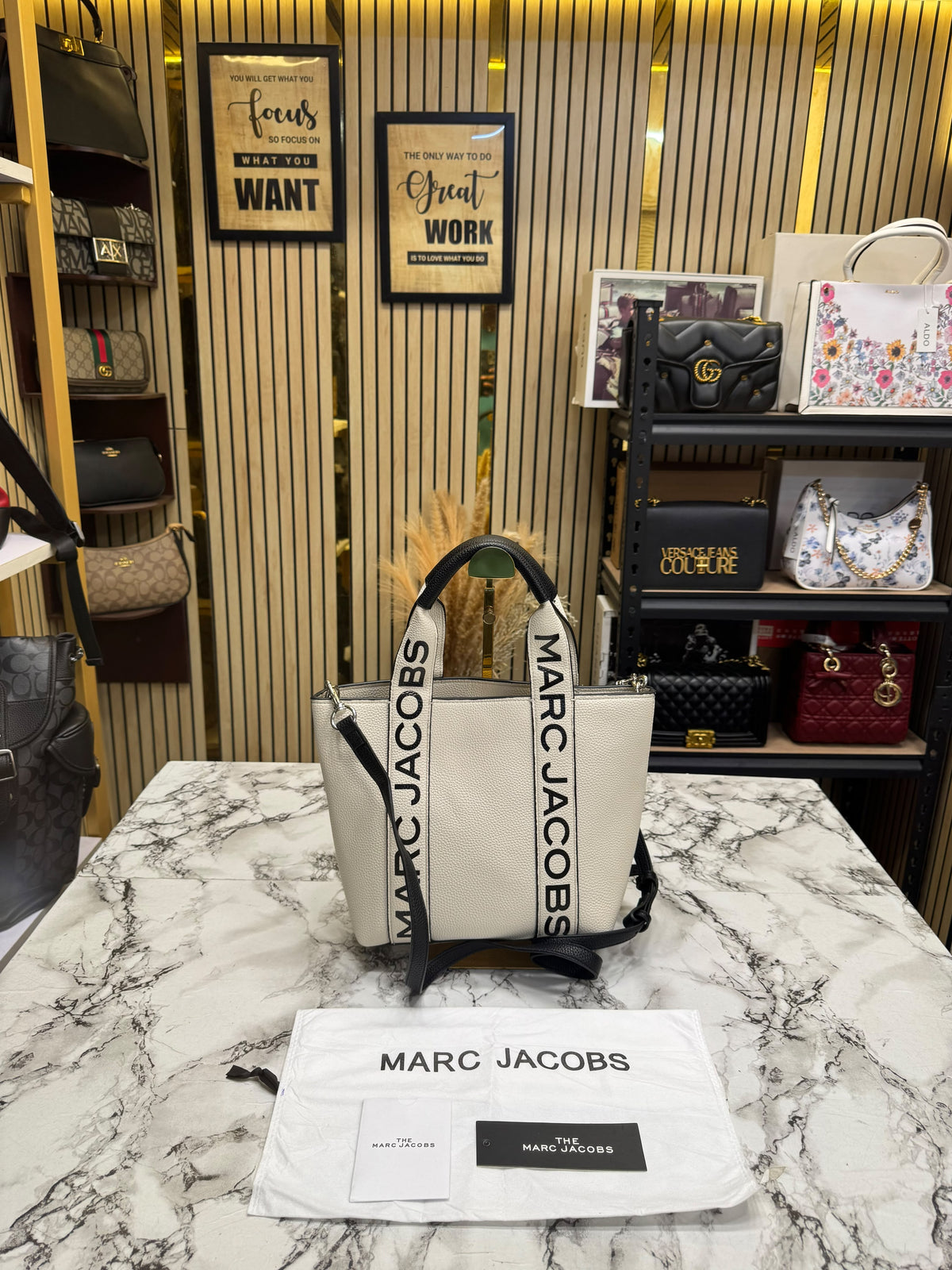 Marc Jacobs-Inspired Wisteria Small Leather Tote Bag With Dust Bag (white)