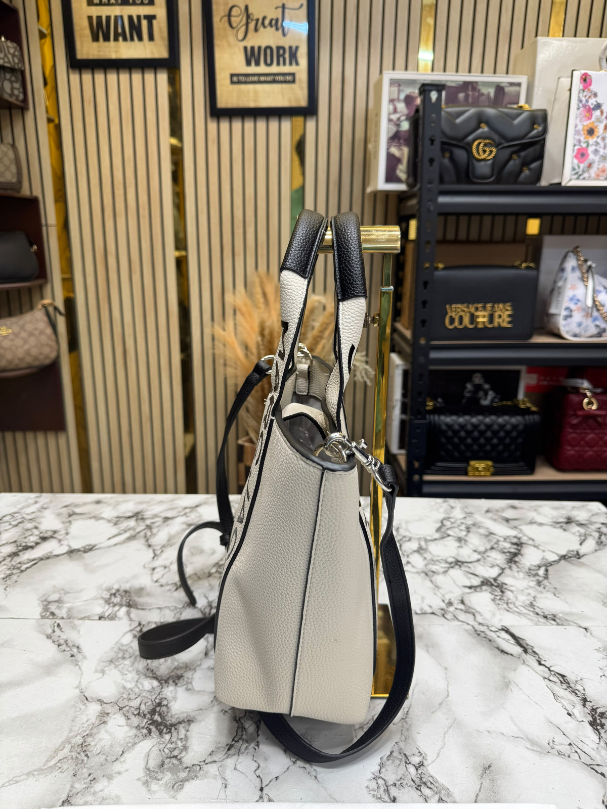 Marc Jacobs-Inspired Wisteria Small Leather Tote Bag With Dust Bag (white)
