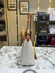 MK-Inspired Jet Set Travel Double Pocket Tote Bag With Dust Bag Including Card (Beige)