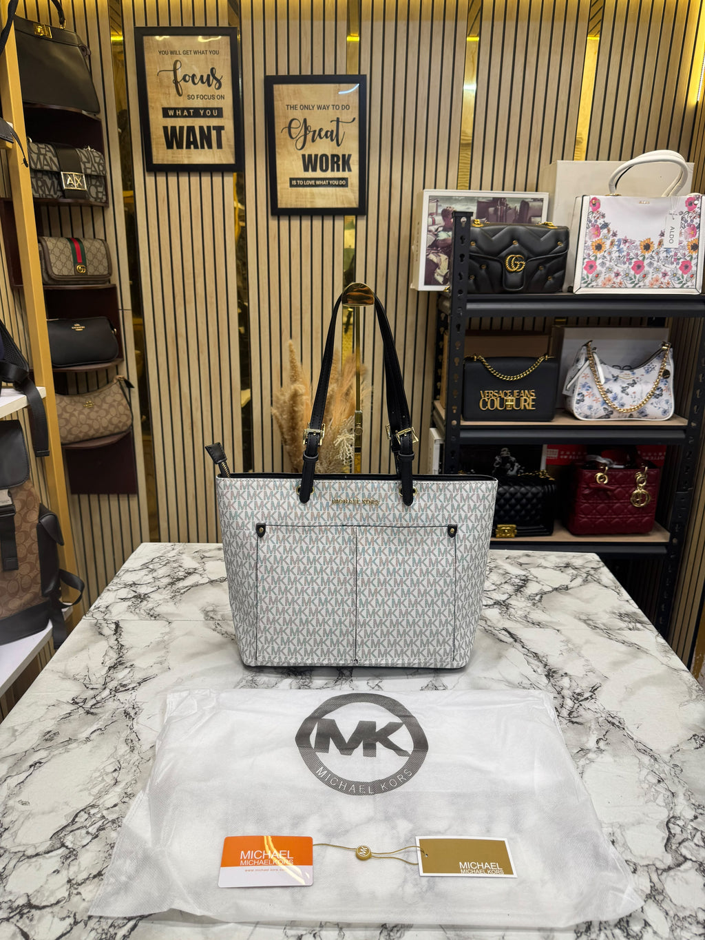 MK-Inspired Jet Set Travel Double Pocket Tote Bag With Dust Bag (Black)