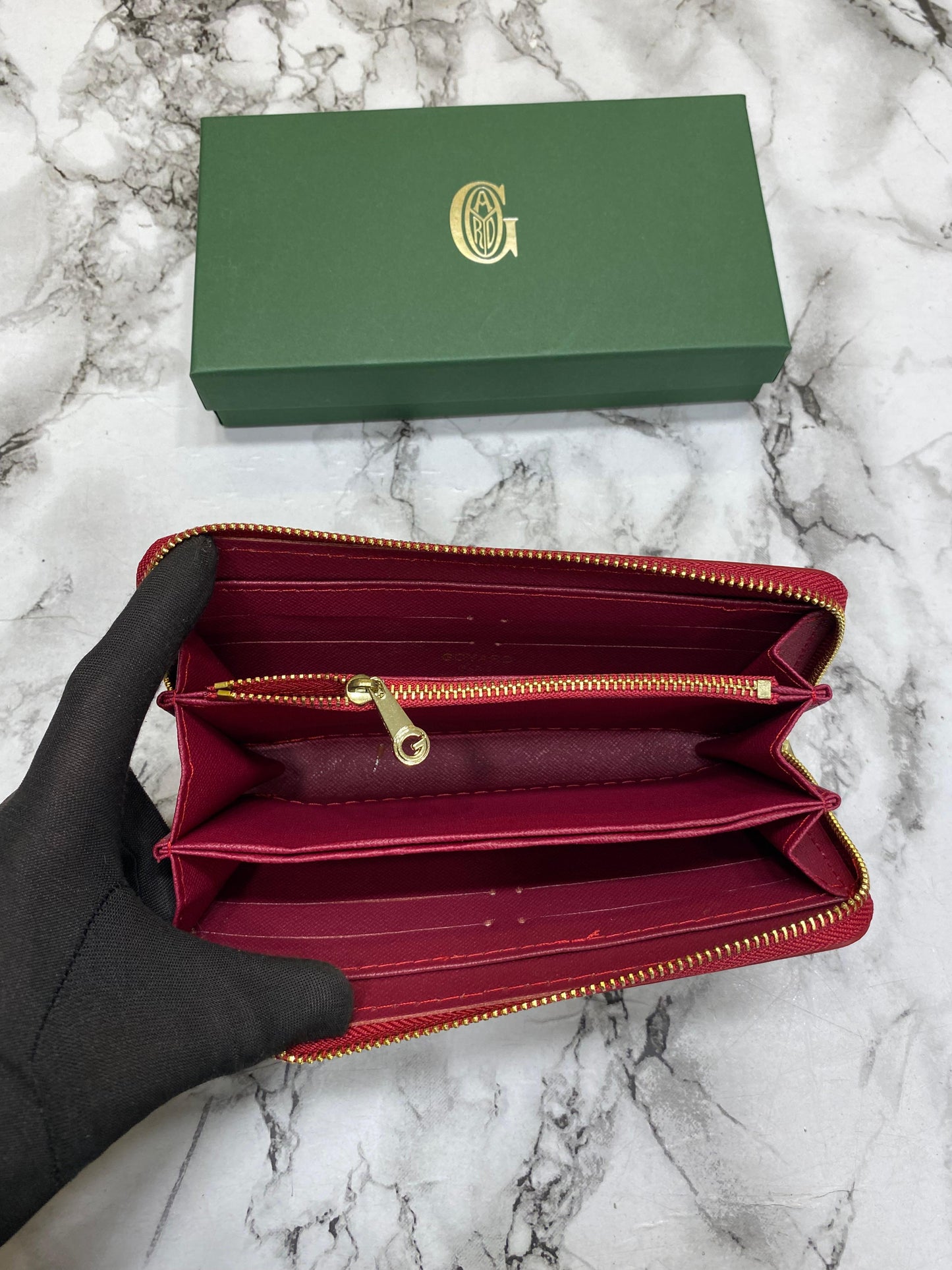 Goyard Inspired Matignon GM Signature Chevron Long Wallet With Box (Red)