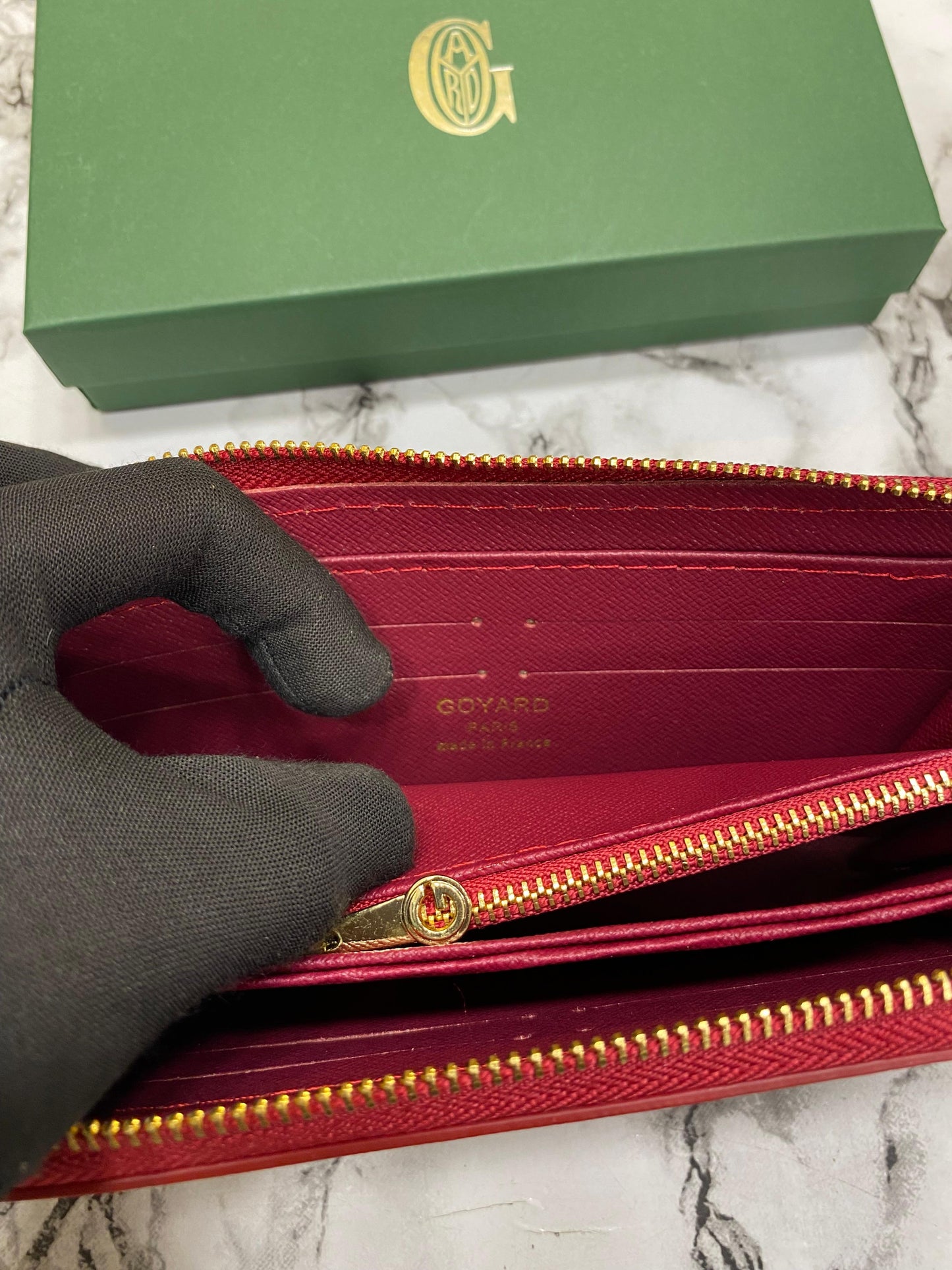Goyard Inspired Matignon GM Signature Chevron Long Wallet With Box (Red)