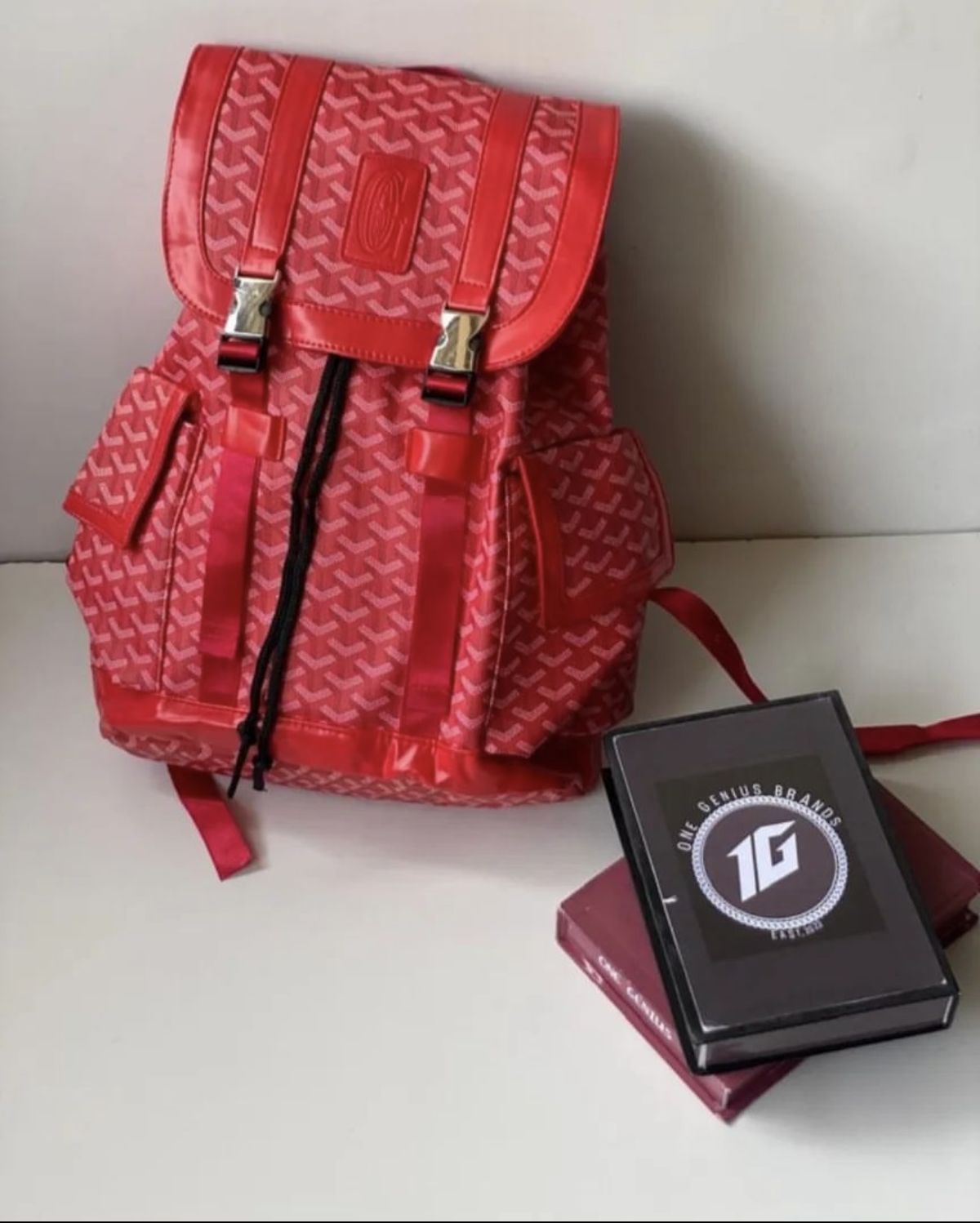 Goyard Inspired Alpin Backpack In Ian Pattern Premium Quality (Red) Main image